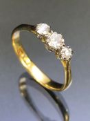 14ct Gold three stone old mine cut Diamond ring size approx 'S/T'