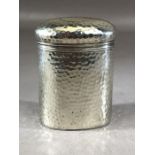 Silver hallmarked hammered tea caddy approx 10cm tall hallmarked for London by maker Finnigans Ltd
