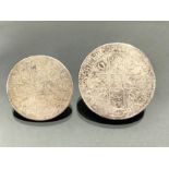 Silver Coins: Two Charles II silver coins, a Crown dated 1681 & a Half Crown dated 1663