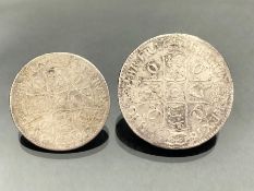 Silver Coins: Two Charles II silver coins, a Crown dated 1681 & a Half Crown dated 1663