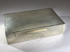 Silver hallmarked cigarette box Birmingham by maker Turner & Simpson Ltd (engraved to front)