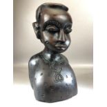 Heavy carved wooden tribal bust, approx 30cm in height