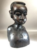 Heavy carved wooden tribal bust, approx 30cm in height