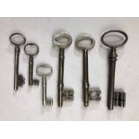 Six antique keys the longest approx 10.5cm