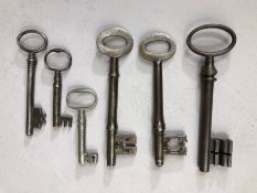 Six antique keys the longest approx 10.5cm