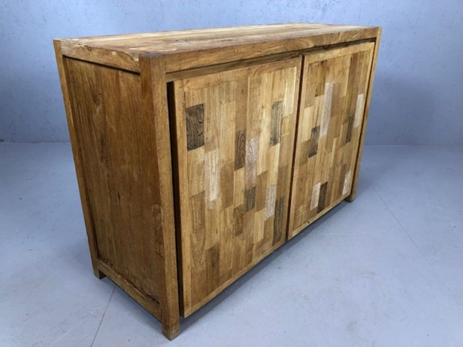 Pine two door contemporary style cupboard with single shelf, approx 125cm x 45cm x 86cm - Image 5 of 6