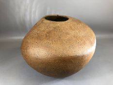 Large contemporary studio pottery vase by Sonia Lewis, ovoid form with off-centre mouth, stamped