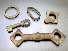 Artefact group to include Medieval copper-alloy rotary key approx 3.5cm in length, an early Medieval