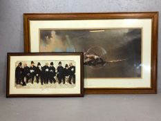 Two framed prints: BARRIE CLARK 'Spitfire', approx 89cm x 43cm and LAWSON WOOD 'Nine Prints of the