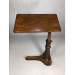 Antique mahogany reading table with adjustable height and tilt mechanism on turned stand with makers