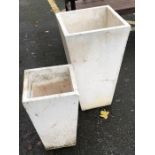 Two contemporary white square tapering pots, the largest approx 70cm tall