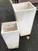 Two contemporary white square tapering pots, the largest approx 70cm tall