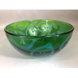 RUTH DRESMAN (b.1961), hand engraved bowl, the green glass body etched with lemon design,