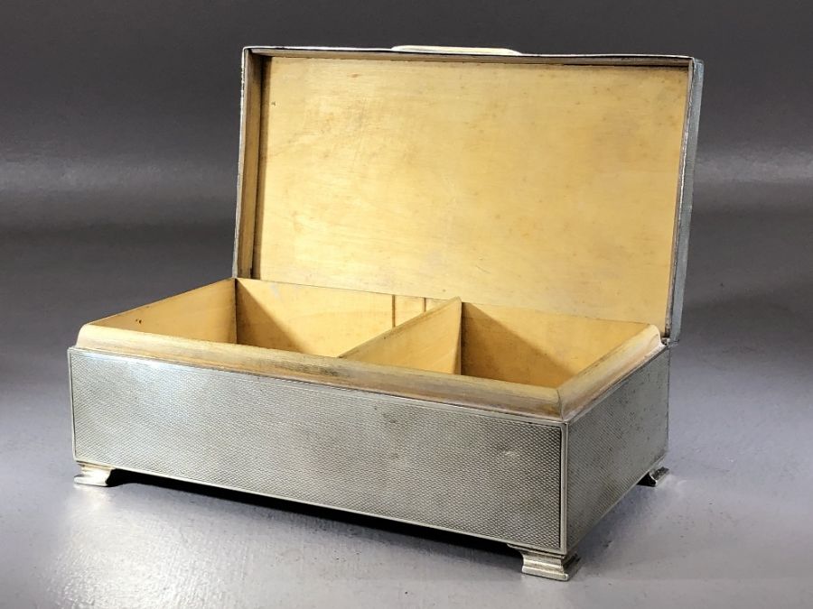 Silver hallmarked Cigarette box on raised feet 8.5 x 16 x 5cm tall & total weight 399g - Image 4 of 4