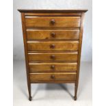 Small mahogany chest of six drawers, raised on tapering legs, approx 55cm x 40cm x 90cm tall