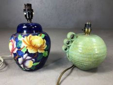 Two ceramic lamp bases: one a 1930's Maling Lustre lamp base decorated with sprigs of flowers,