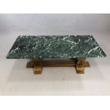 Marble topped, wooden framed coffee table, approx 125cm x 55cm x 43cm tall