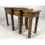 Modern nest of three tables on square legs with walnut detailing
