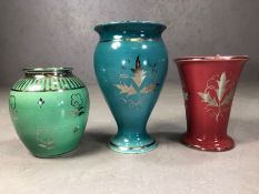 Three pieces of Wedgwood Veronese Ware, each in a blue, green or pink glaze with silver