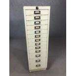 Retro metal white painted filing cabinet with 13 drawers, chrome handles, lock and original key