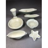 Collection of white glazed ceramics to include two Wedgwood Etruria cream ribbed vases, star dish,