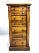 Victorian specimen cabinet of seven graduating drawers, locking mechanism with working key, approx