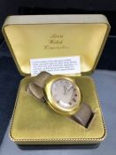 HAMILTON Vintage wrist watch circa 1970 with gold plated case dark coloured dial, date aperture,