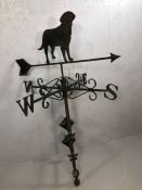 Wrought iron weather vane with figure of a dog, approx 135cm tall