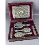 Silver hallmarked Walker & Hall travelling vanity set. Solid silver tray, four silver backed