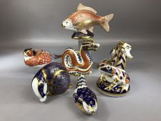 Royal Crown Derby bone china paperweights to include Birds, Dragon, seahorse, fish etc (7)