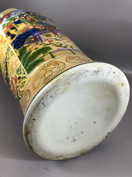 Large Chinese baluster shaped yellow ground vase with panels depicting flowers and figures, approx - Image 6 of 6