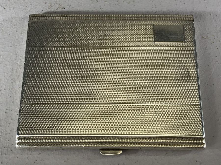 Silver hallmarked cigarette case with art deco styling Birmingham by maker W T Toghill & Co approx - Image 4 of 5