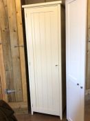 Single door modern wooden wardrobe with hanging rail and two shelves, approx 66cm x 55cm x 214cm