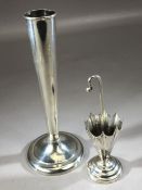 Sterling Silver Bud vase approx 16cm tall and a silver novelty umbrella vase