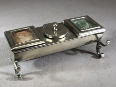 Silver hallmarked Stamp holder and ink well marked Chester on scroll feet 1901 approx 72g