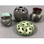 Collection of studio pottery: a Fishley Holland Studio Pottery Pot-Pourri vase decorated with