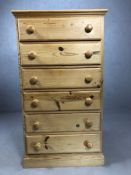 Pine chest of six drawers, approx: 63cm x 42cm x 114cm tall