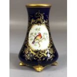 Blue Ground Coalport vase, shape No 246, decorated with a bird and foliage, pattern No V7586, height