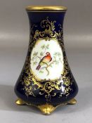 Blue Ground Coalport vase, shape No 246, decorated with a bird and foliage, pattern No V7586, height