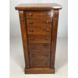 Mahogany specimen cabinet with seven graduating drawers and turned mahogany handles, lockable but no