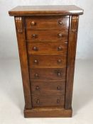 Mahogany specimen cabinet with seven graduating drawers and turned mahogany handles, lockable but no