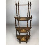 Edwardian inlaid whatnot with four tiers and turned scroll supports, approx 136cm tall