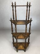 Edwardian inlaid whatnot with four tiers and turned scroll supports, approx 136cm tall