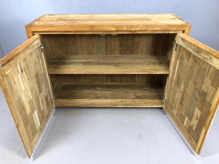Pine two door contemporary style cupboard with single shelf, approx 125cm x 45cm x 86cm - Image 4 of 6