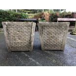 Two square brick-effect garden planters, approx 36cm tall