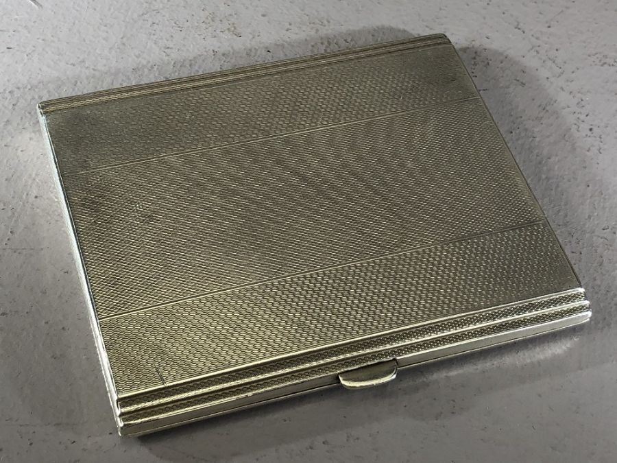 Silver hallmarked cigarette case with art deco styling Birmingham by maker W T Toghill & Co approx - Image 5 of 5
