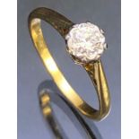 18ct Gold & Platinum Diamond Solitaire ring with slight illusion setting approx size 'P'