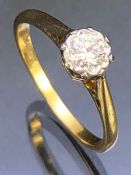 18ct Gold & Platinum Diamond Solitaire ring with slight illusion setting approx size 'P'