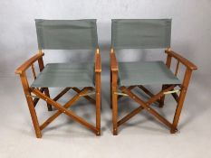 Pair of hardwood and canvas folding garden chairs, as new