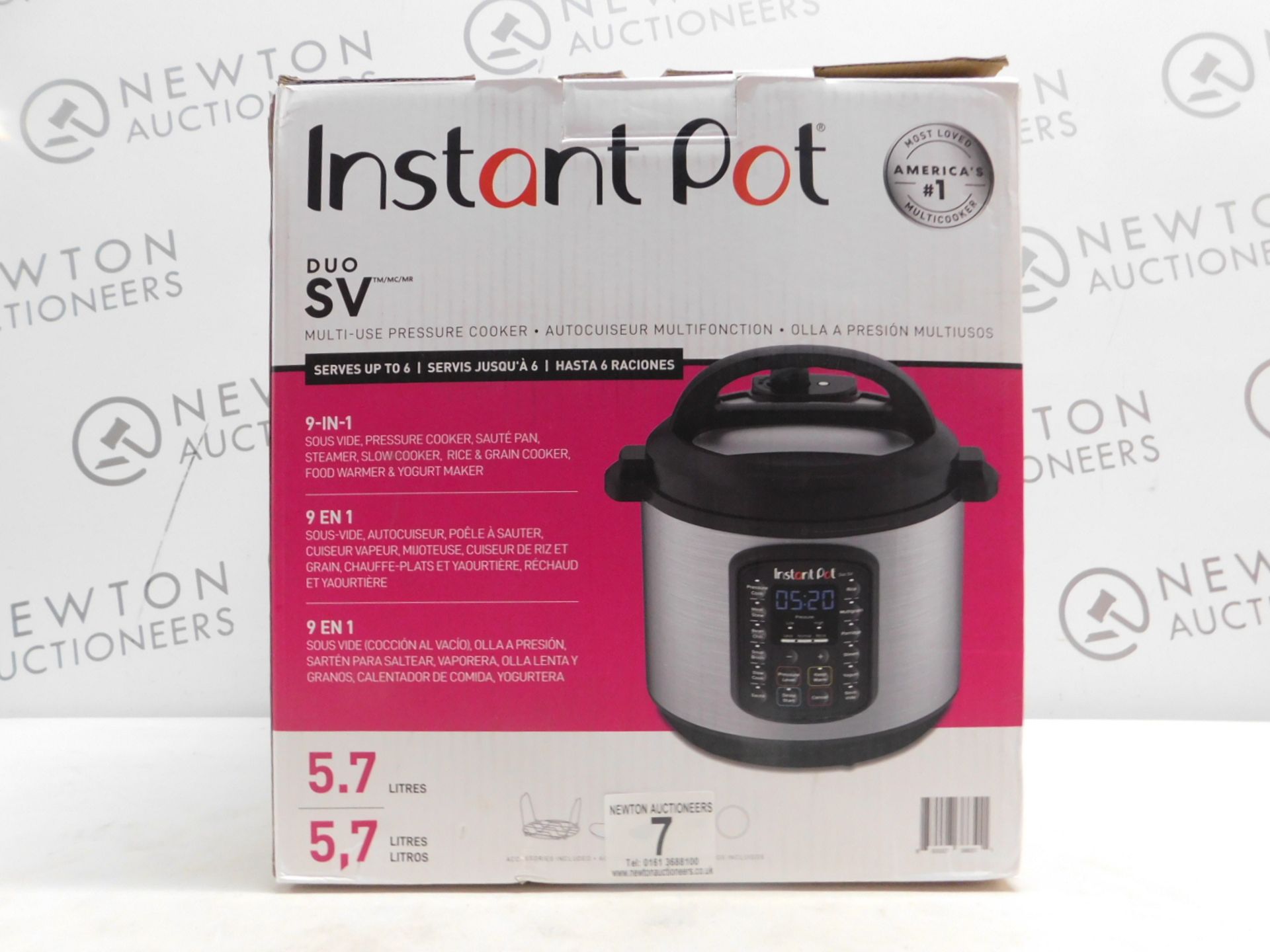 1 BOXED INSTANT POT DUO SV 9 IN 1 ELECTRIC PRESSURE COOKER 5.7L RRP Â£115